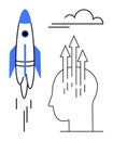 Rocket Launch and Mind Growth Concept Innovation and Creativity in Minimal Design Royalty Free Stock Photo