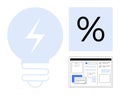 Innovation and Data Analysis with Lightning Bolt, Percentage Sign, and Web Dashboard Royalty Free Stock Photo