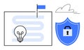 Innovation and Security Concept with Lightbulb, Shield with Lock, and Cloud Elements Royalty Free Stock Photo