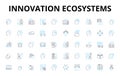 Innovation ecosystems linear icons set. Collaboration, Technology, Creativity, Entrepreneurship, Diversity, Incubators