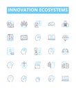 Innovation ecosystems vector line icons set. Ecosystem, Innovation, Network, Change, Creativity, Dynamics, Connectivity