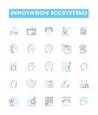 Innovation ecosystems vector line icons set. Ecosystem, Innovation, Network, Change, Creativity, Dynamics, Connectivity