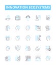 Innovation ecosystems vector line icons set. Ecosystem, Innovation, Network, Change, Creativity, Dynamics, Connectivity