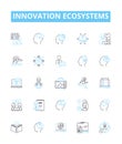 Innovation ecosystems vector line icons set. Ecosystem, Innovation, Network, Change, Creativity, Dynamics, Connectivity