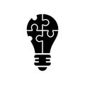 Innovation, Inspiration, Think, Idea Lamp Symbol. Light Bulb with Jigsaw Puzzle Glyph Pictogram. Lightbulb and Game