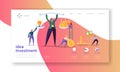Innovation Investment Landing Page. Invest in Idea Banner with Flat People Characters Saving Money Website Template Royalty Free Stock Photo