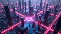 Innovation that is isometric A secure wireless connection, big data connection technology, Futuristic cityscape, neon lights,