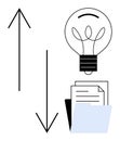 Innovation and Knowledge Transfer Concept with Lightbulb, Arrows, and Documents in Minimalist Design Royalty Free Stock Photo