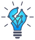 Innovation logo. Scientific idea icon. Blue light bulb Royalty Free Stock Photo