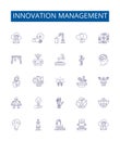 Innovation management line icons signs set. Design collection of Innovate, Manage, Create, Visionary, Change, Develop