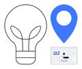 Innovation and Navigation Concept with Light Bulb, Map Pin, and Analytics Dashboard Royalty Free Stock Photo