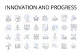 Innovation and progress line icons collection. Improvement, Advancement, Development, Modernization, Growth, Evolution Royalty Free Stock Photo