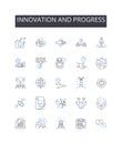 Innovation and progress line icons collection. Improvement, Advancement, Development, Modernization, Growth, Evolution Royalty Free Stock Photo