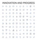 Innovation and progress outline icons collection. Innovation, Progress, Development, Advance, Improve, Enhance, Renew