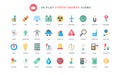 Innovation researches in energy and power production trendy flat icons set, eco mindset