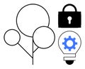 Innovation in Sustainability, Security, and Technology Concept with Tree, Gear Bulb, and Lock Royalty Free Stock Photo