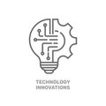 Innovation Technologies icon with lightbulb and gear sign. Creative solution bulb and cogwheel vector symbol. EPS 10