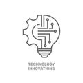 Innovation Technologies icon with lightbulb and gear sign. Creative solution bulb and cogwheel vector symbol. EPS 10