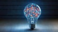 Innovation and Technology Concept Illuminated Light Bulb with Network, Big Data and Cloud Computing Royalty Free Stock Photo