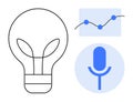 Innovation and Technology Concept with Lightbulb, Microphone, and Data Graph Symbols Royalty Free Stock Photo