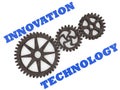 Innovation technology concept and three metal gear on white background Royalty Free Stock Photo