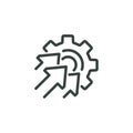Innovation technology, implement process optimize, tech efficient production outline icon. Line sign gear and three