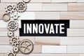 Innovation text on wooden, business term concept