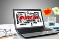 Innovation word cloud concept on a laptop screen Royalty Free Stock Photo