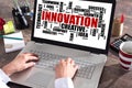 Innovation word cloud concept on a laptop screen Royalty Free Stock Photo