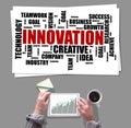 Innovation word cloud concept placed on a desk Royalty Free Stock Photo