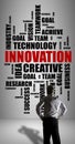 Innovation word cloud concept watched by a businessman Royalty Free Stock Photo