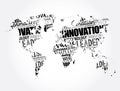 Innovation word cloud in shape of world map, business concept background Royalty Free Stock Photo