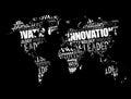 Innovation word cloud in shape of world map, business concept background Royalty Free Stock Photo