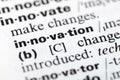 Dictionary definition of word innovation, close-up