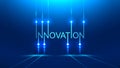 Innovation word. technology metaphor or concept banner title. Blue background.