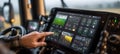 Modern agriculture technology farming with digital interface on vehicle screen control system display Royalty Free Stock Photo