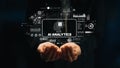 Innovative AI Analytics Concept with Hands Displaying Data Visualization and Technology Interfaces. Asymptotic smart Royalty Free Stock Photo