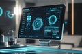 Innovative AI-driven digital interface showcasing sleek mockup design in a modern workspace with futuristic elements. Generative Royalty Free Stock Photo