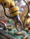 Innovative AI-Powered Robot Arm Assembles with Precision on Circuit Board for Future Technology Royalty Free Stock Photo