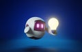 Innovative AI Robot Light Bulb on Blue Background Royalty Free Stock Photo