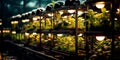 innovative aquaponics farm system, showcasing fish tanks and hydroponic vegetable beds in harmony.Generative AI