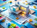 Innovative Architectural Design Process A Detailed Sketch of a Modern Building Blueprint Annotated with Paper and