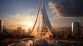 Innovative Architecture. Highlight a modern skyscraper in an Arab metropolis, nature of real estate development