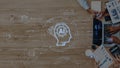 Innovative Artificial Intelligence Concept Represented by a Digital Brain on a Wooden Table Surrounded by Technology Royalty Free Stock Photo