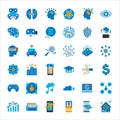Innovative artificial intelligence and technology icon set in flat color style