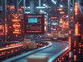 An innovative automated supply chain management system equipped with a futuristic digital interface for efficient