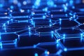 Innovative blockchain visualization with interconnected network nodes and glowing blue layers in a futuristic design