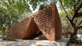 Intricate Brick Pavilion with Geometric Perforations in Tropical Setting Royalty Free Stock Photo