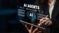 Innovative Business Professional Utilizing Tablet Device to Explore AI Agents with Digital Interface for Modern Royalty Free Stock Photo