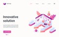 Innovative business solution isometric landing page, creative finance expertise process